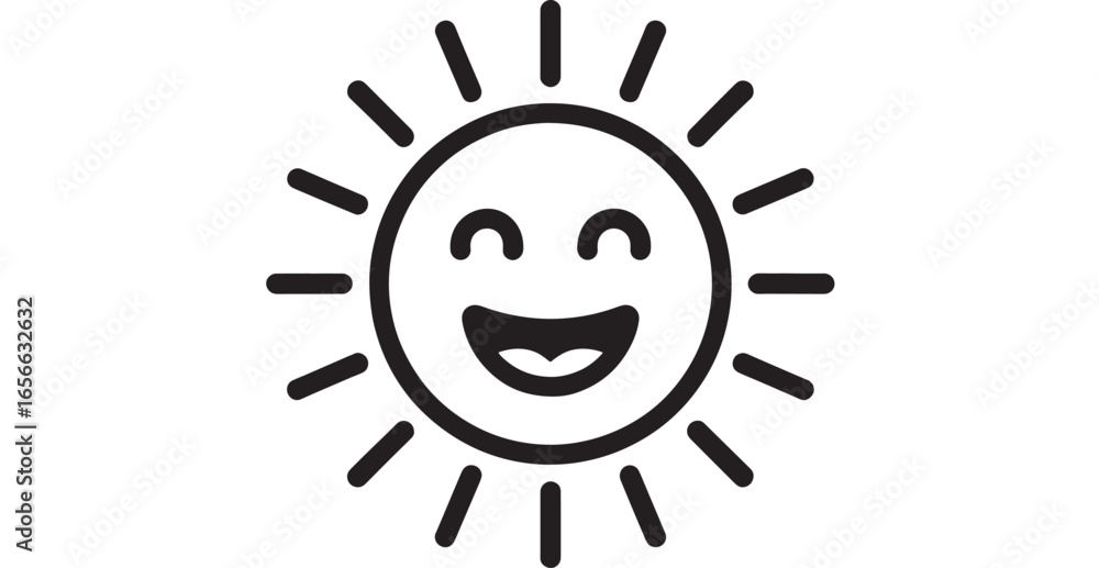 Happy smiling sun icon with rays on a white background face Happy smiling sun icon with rays on a white background face