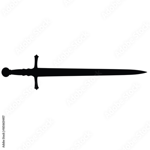 Silhouette of a medieval broadsword on a white background