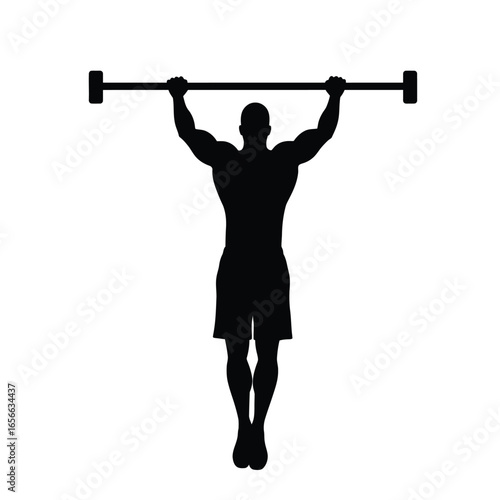Silhouette of a muscular man performing a pull-up exercise
