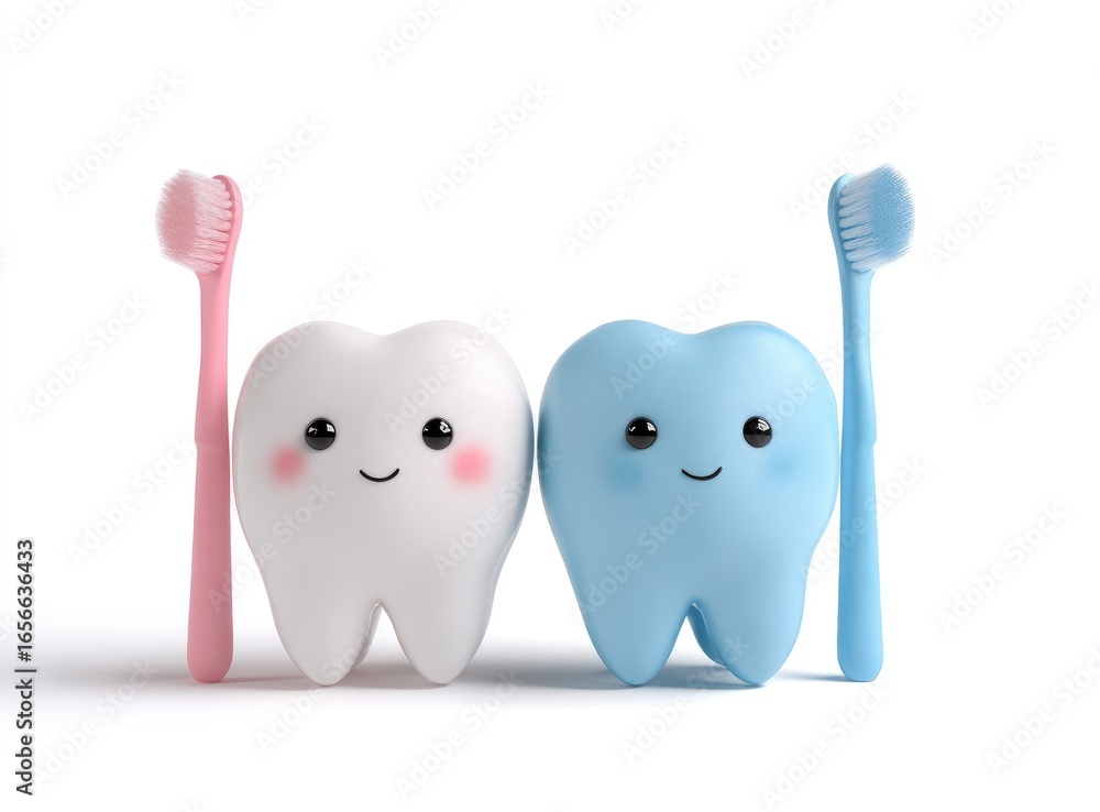 Obraz premium Cute cartoon teeth with toothbrush (2)