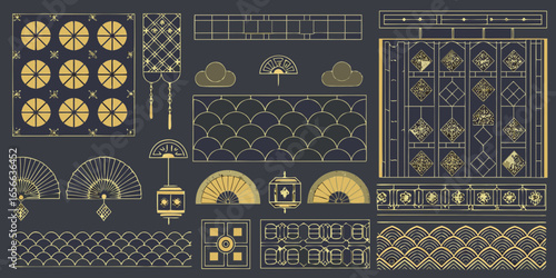 Art Deco Japanese Geometric Patterns and Decorative Elements Keywords: Japanese, Art Deco, geometric