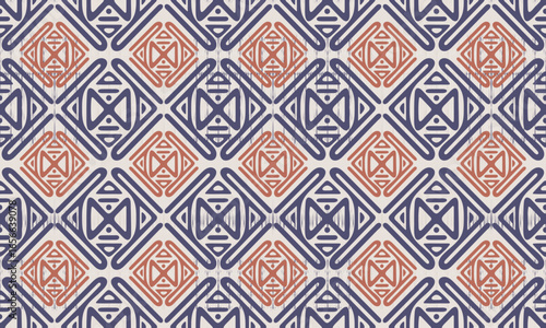 Ikat geometric folklore ornament. Oriental vector damask pattern. Ancient art of Arabesque. Tribal ethnic texture. Spanish motif on the carpet. Aztec style. Indian rug. Woven carpet illustration.