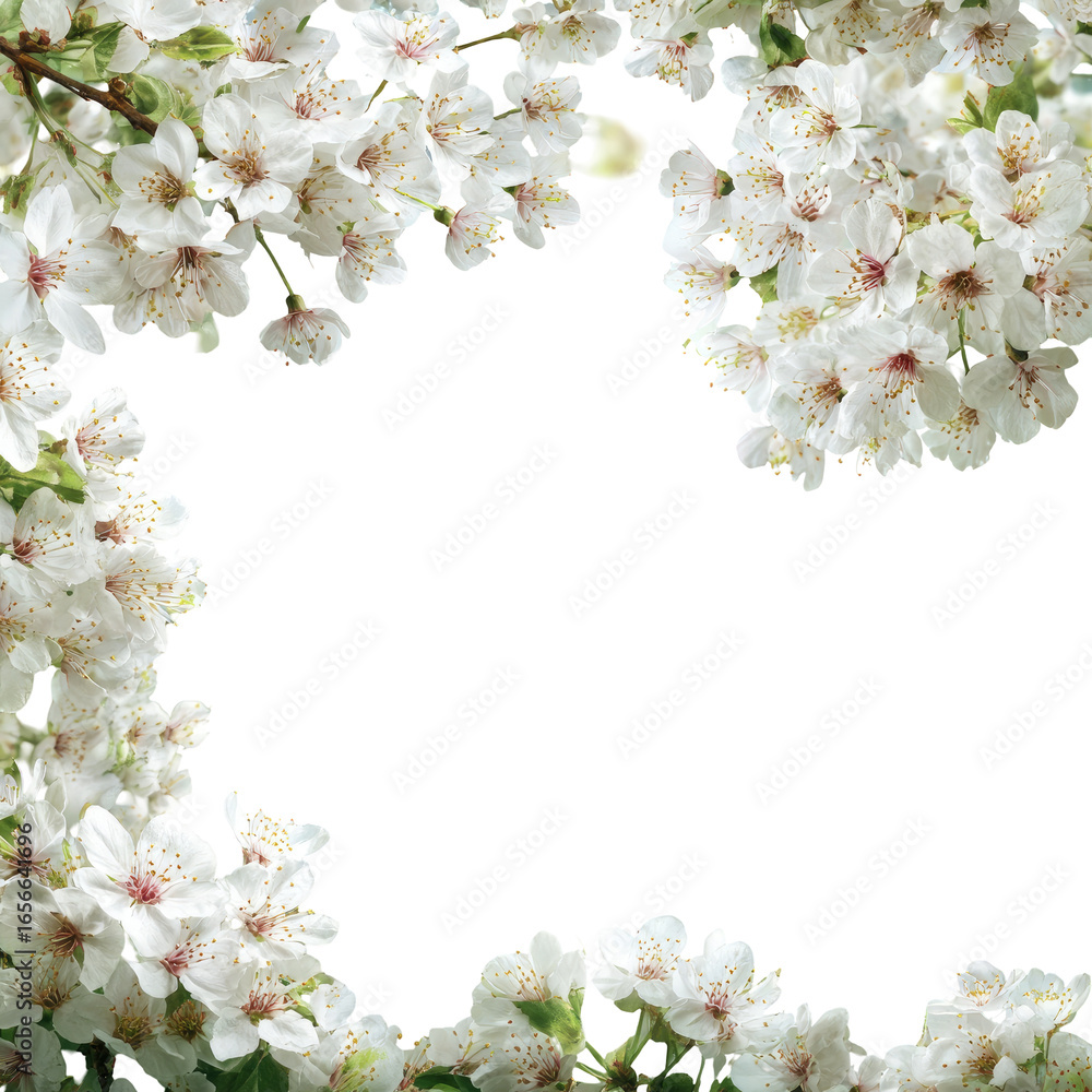 Obraz premium White blossoms frame a black background