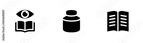 Icons an eye over a book a bottle a folded paper vector