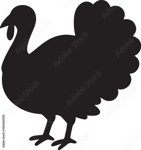 Silhouette of a turkey, perfect for wildlife, farm, Thanksgiving, and bird-themed designs.