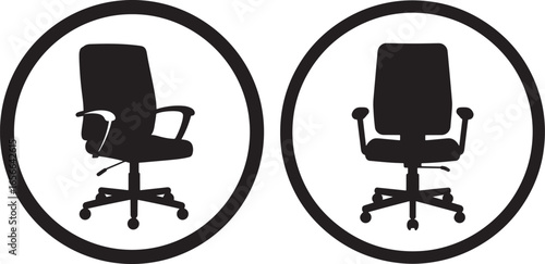 Two office chair silhouettes in oval frames