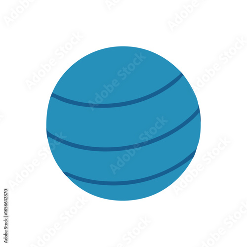 Blue exercise ball with darker blue horizontal stripes suitable for fitness, gym, exercise equipment, health, wellness, workouts, sport, active lifestyle concepts.