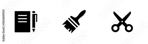 Icons notebook pen paintbrush scissors writing