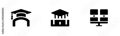Three graduation caps academic icons education symbol