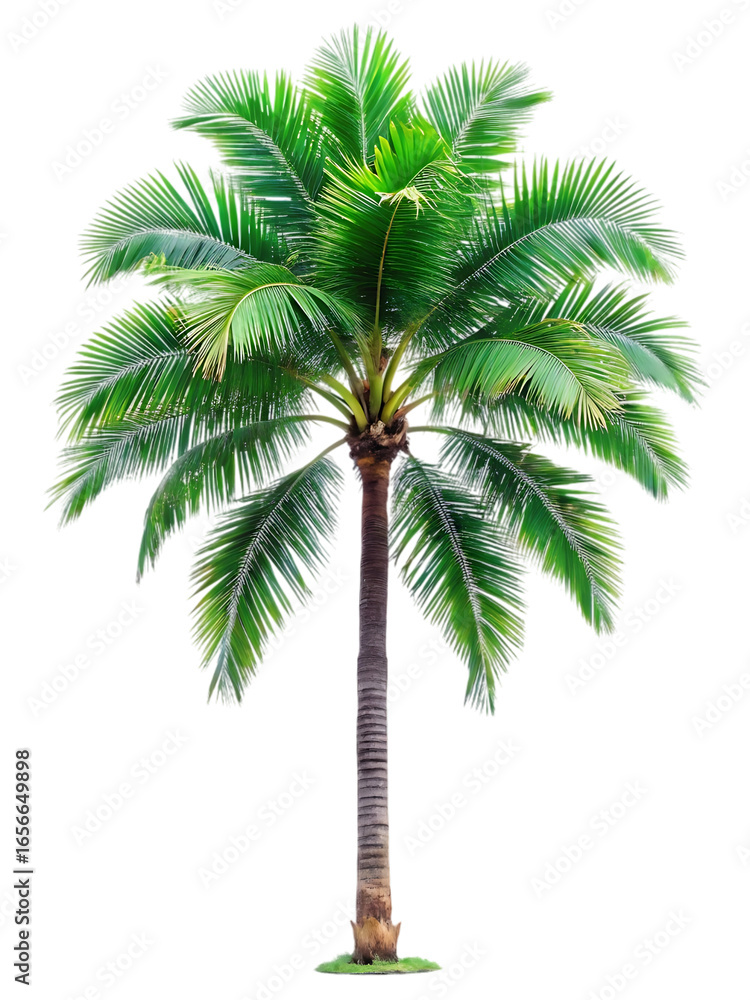 Obraz premium Tropical palm tree isolated on transparent background with green leaves