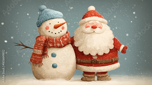 Wallpaper Mural christmas card with snowman and santa Torontodigital.ca