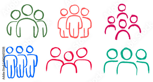 Group Of People Icons Grunge Brush Stroke Drawing Vector Set