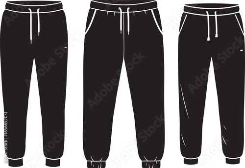 Three black jogger pants silhouette