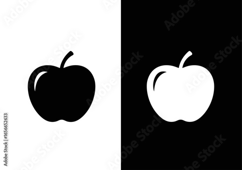 Apple Icons in contrast: Two stark, minimalist icons of an apple in contrasting shades of black and white. Emphasizing simplicity and visual balance.