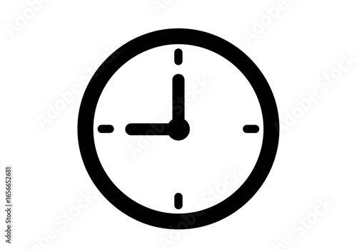 Clock Face at 9 O'Clock: A simple yet classic image featuring a clock face, displaying the time as 9 o'clock, presented in a minimalist design, symbolizing the concept of time, precision.
