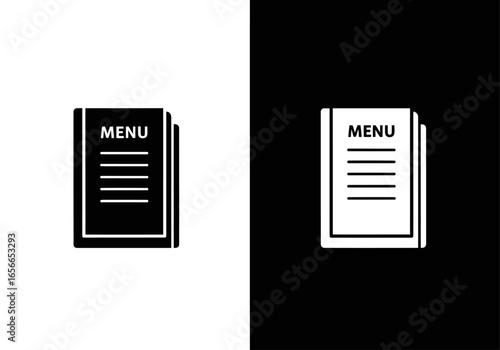 Menu Book Icon: A striking monochrome illustration showcases the classic design of a menu book, offering a modern interpretation of a staple element for restaurants, and other food establishments. 