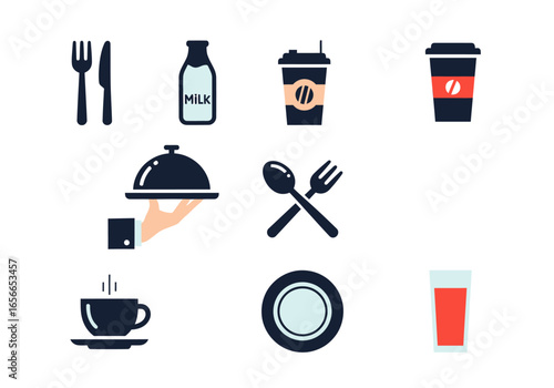 Culinary Collection: A flat graphic showcasing an array of essential food service elements