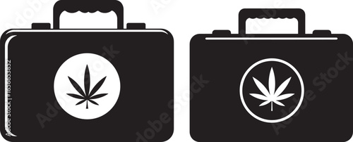 Two briefcases with cannabis leaf symbol silhouette