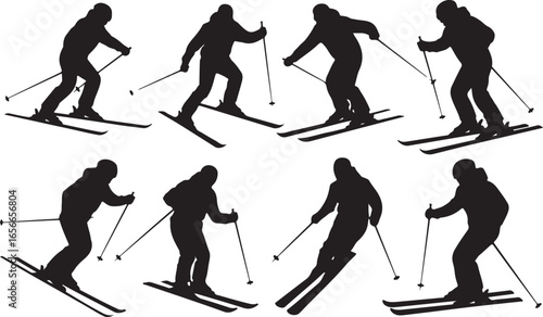 Silhouette of a Skier in Action on the Slopes Winter Sport Adventure Scene