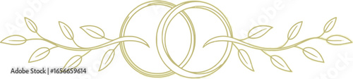 Golden Rings With Leaves Floral Hand Drawn Design On Transparent Background