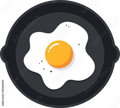 A perfectly cooked sunny side up fried egg with a bright yellow yolk in a black cast iron skillet