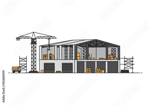 Construction site with a crane next to an incomplete building