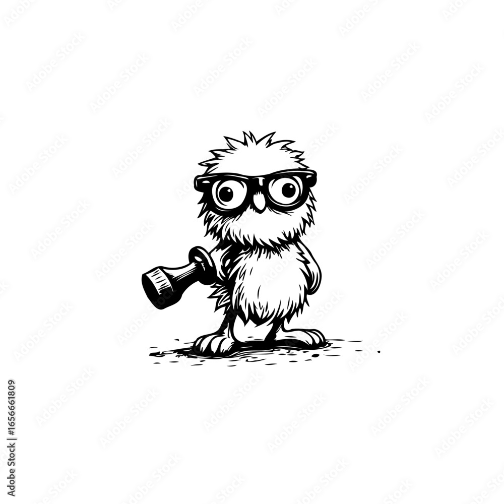 Naklejka premium Whimsical illustration of an adorable cartoon character holding a magnifying glass for exploring unseen wonders