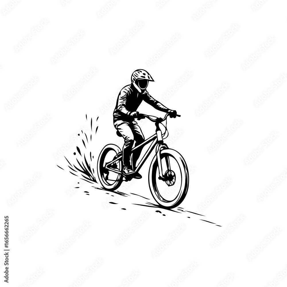Fototapeta premium Dynamic mountain bike rider illustration showcasing speed and skill in extreme terrain activity in the nature environment