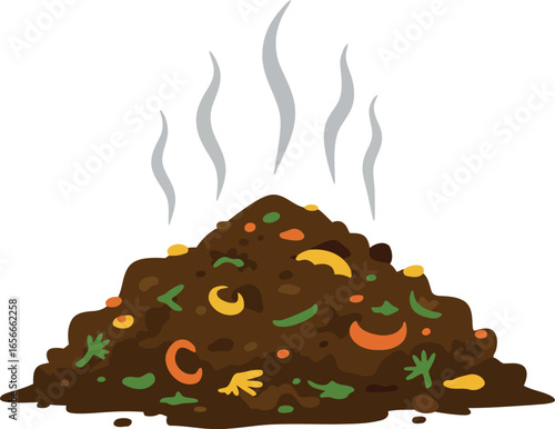 A pile of organic compost with steam rising representing natural decomposition and nutrient rich soil for gardening and sustainability