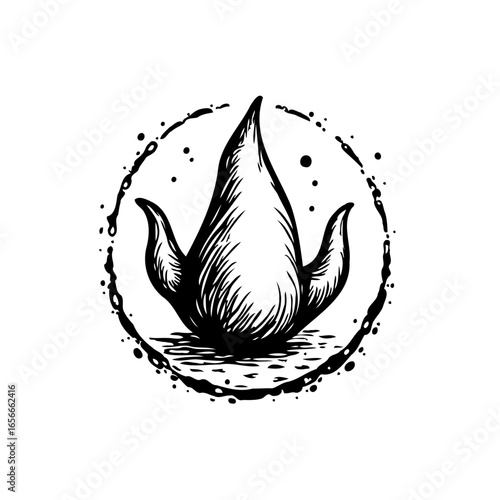 Abstract water drop illustration with a grungy circular border creating a unique and impactful visual representation