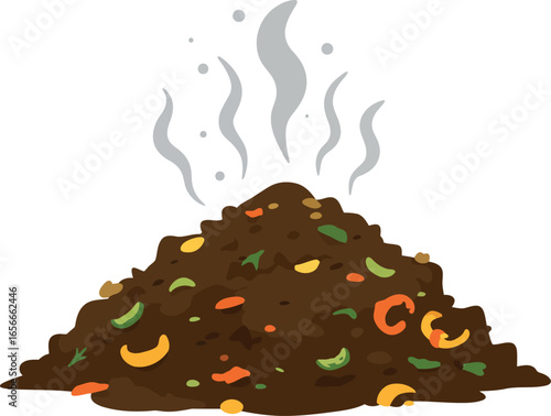 A pile of decaying organic waste with visible steam rising representing composting and decomposition