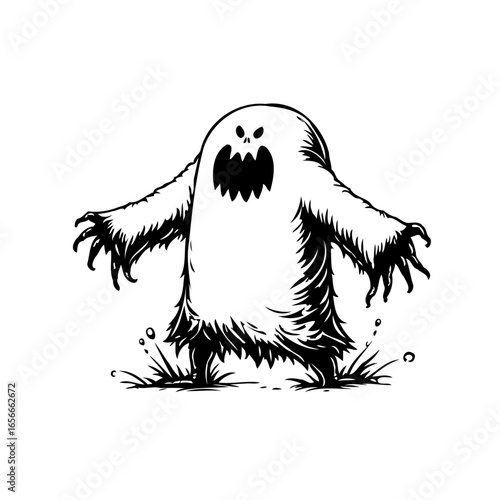 A Cartoonish Ghost Illustration for Halloween Themes: A whimsical and spooky artistic representation of supernatural elements