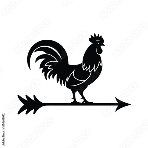 Black silhouette of a rooster on an arrow weathervane