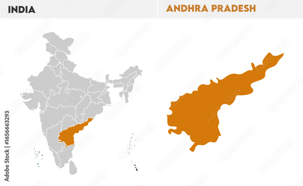 Fototapeta premium Andhra Pradesh administrative map, Indian states, suitable for education, business, presentations, print, web use, and creative geographic projects. Indian union territory.