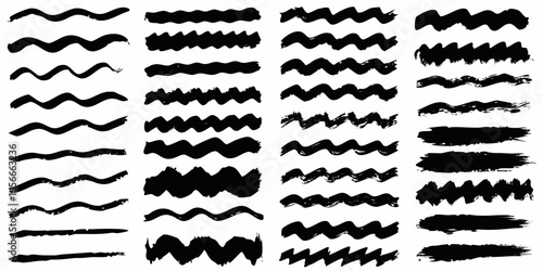 Collection of black hand-drawn wavy brush stroke lines brush strokes wavy lines