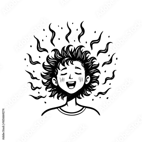 Illustration of a happy person experiencing joy and positive vibes emanating all around them with happiness