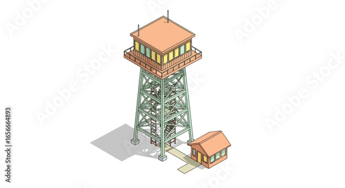 Isometric fire lookout tower illustration on white background visual