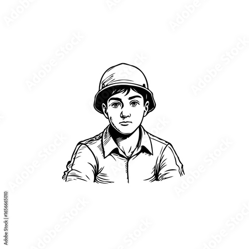 A young boy wearing a pith helmet illustration portraying exploration adventure and historical theme concept creating nostalgia