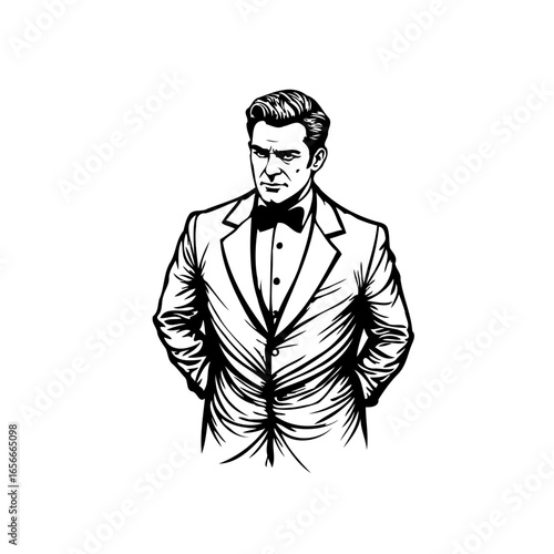 Elegant gentleman in suit illustration: capturing sophistication and style through a classic graphic depiction
