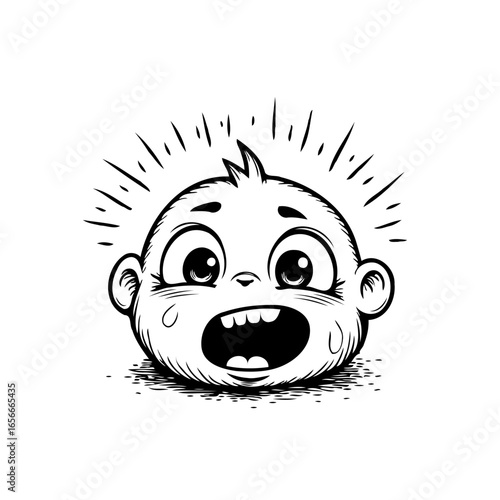 Expressive baby face illustration showcasing intense emotion with bold linework and dynamic shadows drawing attention of audience