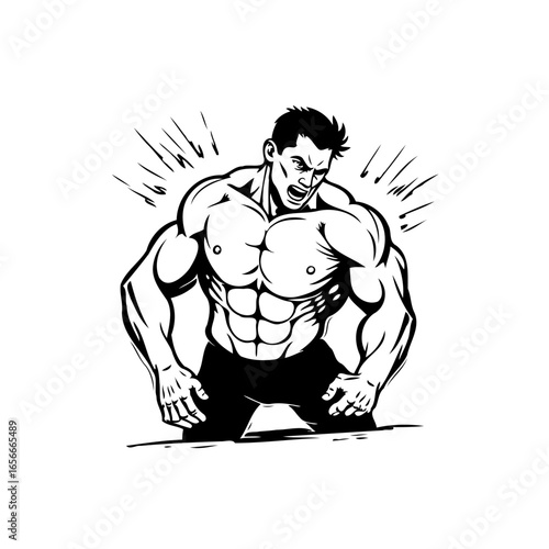 Vector image of a muscular man with strong abdominal muscles representing fitness lifestyle and power