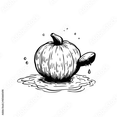 Artistic depiction of a pumpkin drowning in liquid, showcasing the beauty of abstract concepts and designs