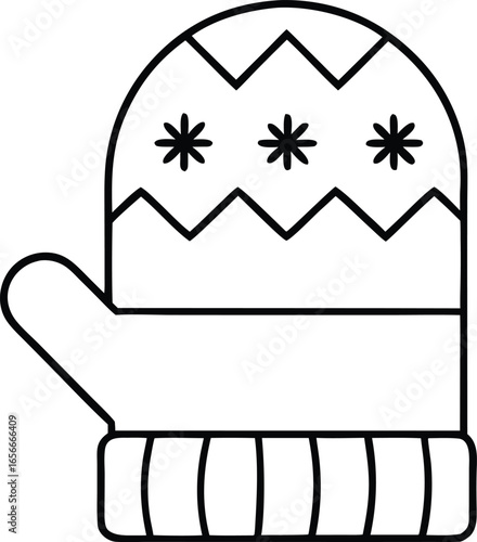 icon of winter mittens with snowflake isolated on white background.