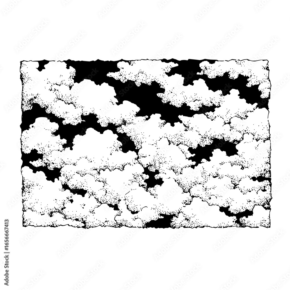 Obraz premium Black and white cloudscape drawing with stippling technique for artistic backgrounds and textures use cases