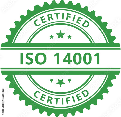 Green iso 14001 certified seal of approval representing environmental management system certification and compliance