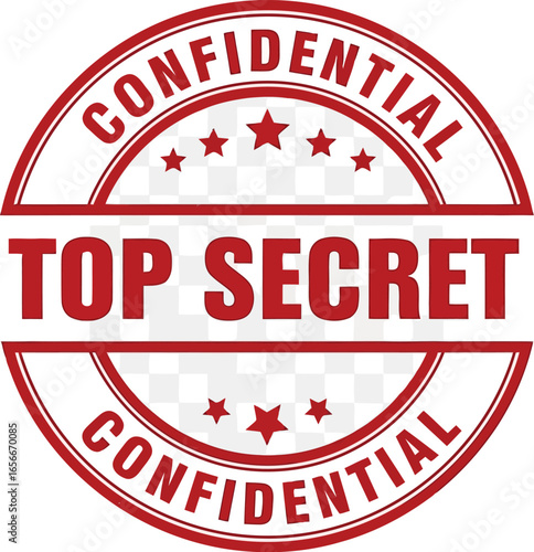 Official red rubber stamp with the words top secret and confidential clearly visible against a white background symbolizing classified information and restricted access