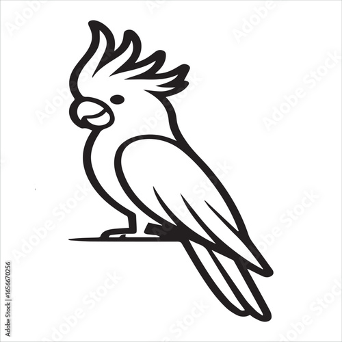 Simple black and white drawing of a cockatoo bird