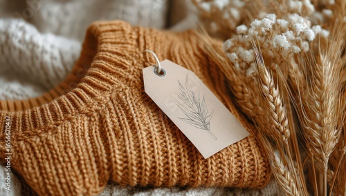 Knitted Orange Book Cover With Wheat And Flowers