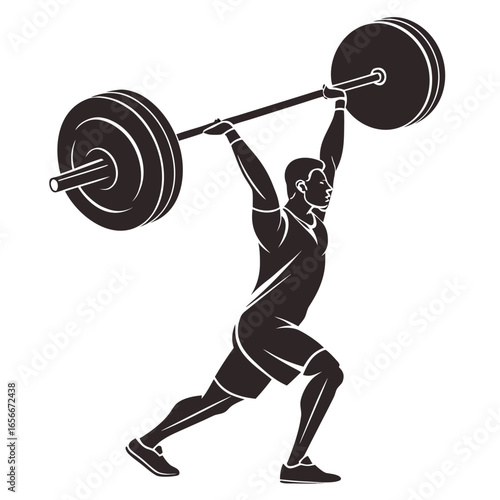 Silhouette of a man performing a weightlifting snatch