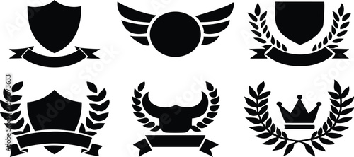 Heraldic emblem with laurel wreath shield wings and banners